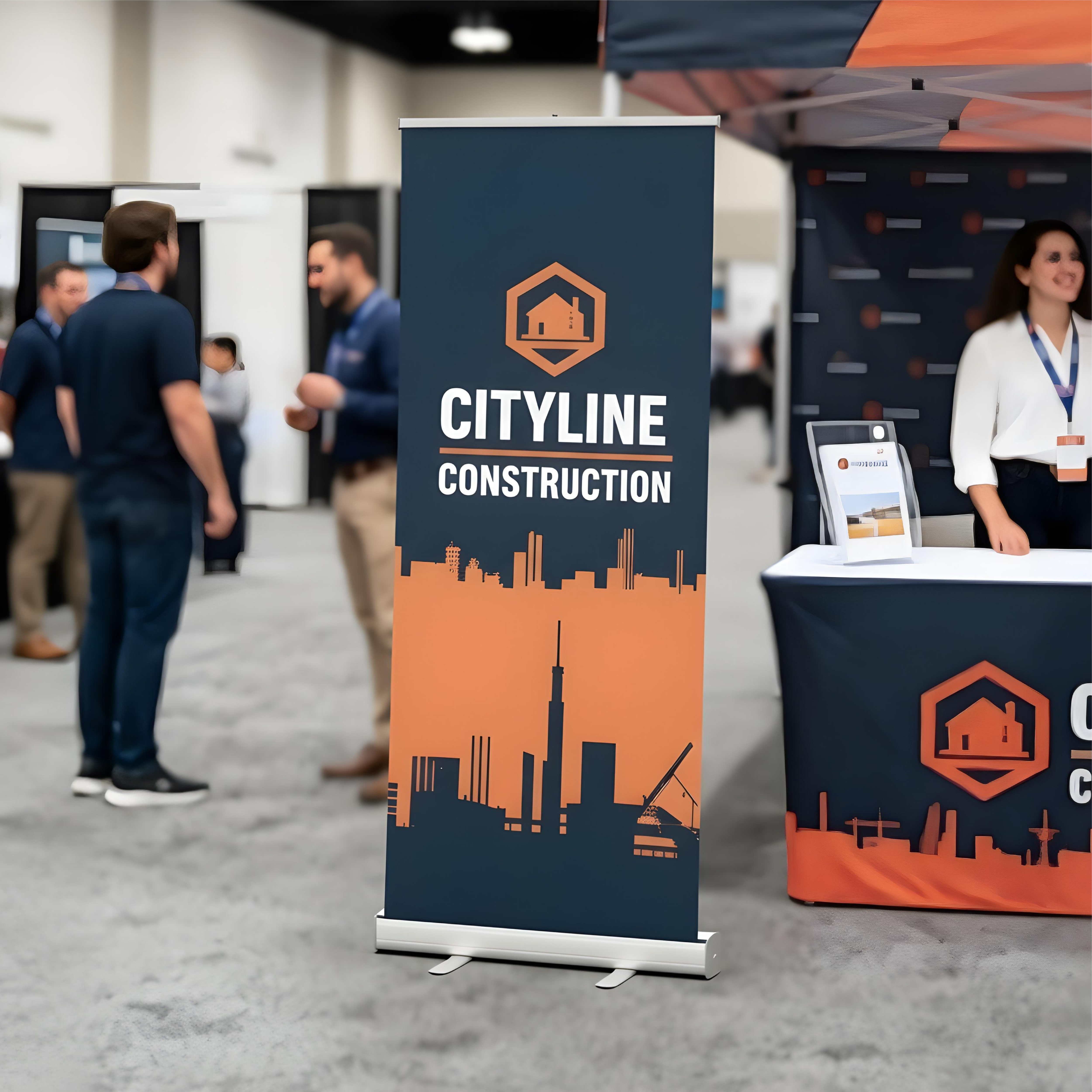 Retractable banner stand at a trade show